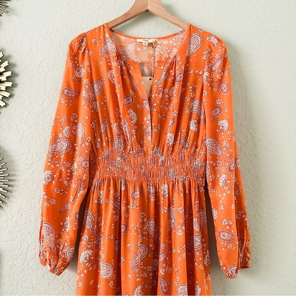 NWT•Easel•Boho Orange Maxi with Long Sleeves - Picture 3 of 16